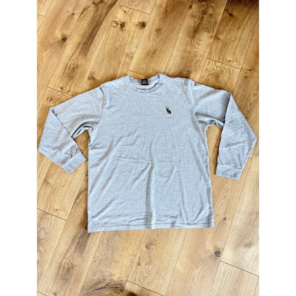 OVO OCTOBERS VERY OWN xxl Mens Owl Embroidered Long Sleeved Grey Shirt Top